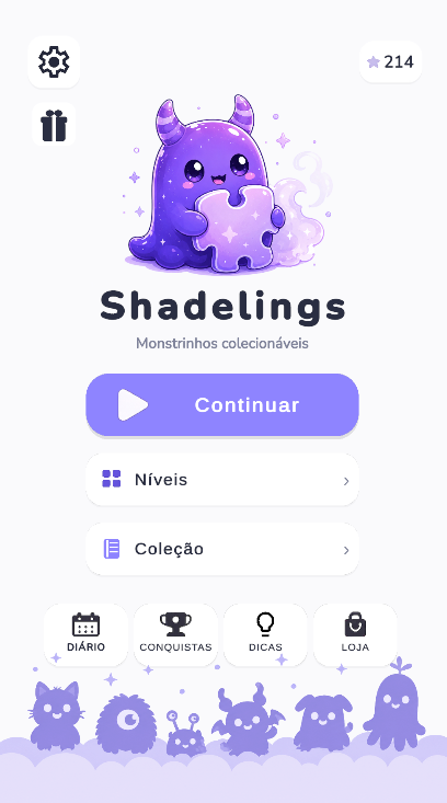 Tela inicial do jogo Shadelings